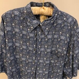 Blue Patterned Button-Up Shirt